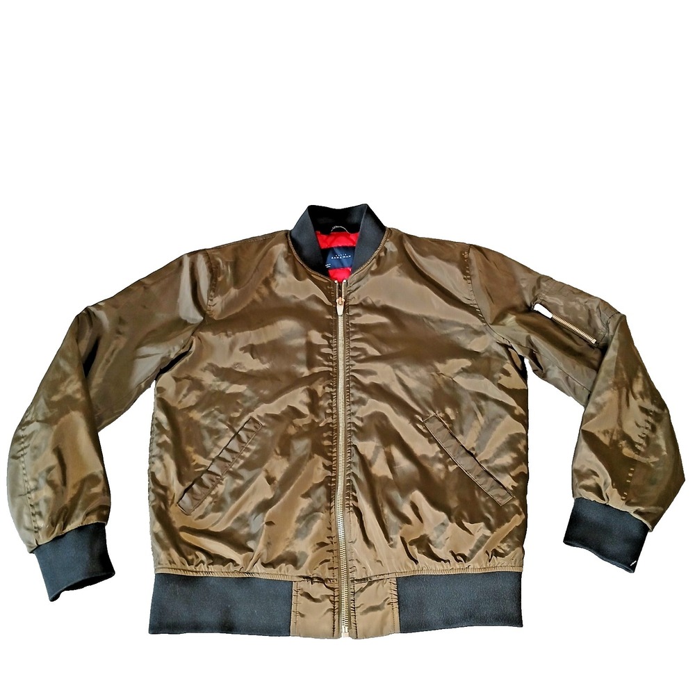 Zara‎ Basic Bomber Jacket Olive Green Full Zip Lightweight Mens Size L